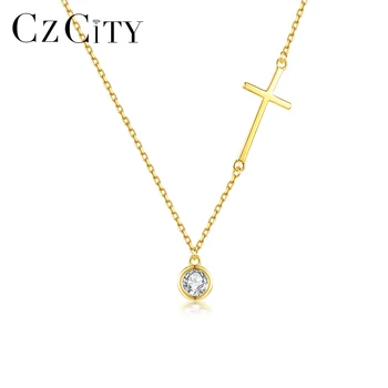 CZCITY Lady Chain Woman Jewelry Cubic Zirconia Zircon European Style Charm Jewelry Necklace Cross