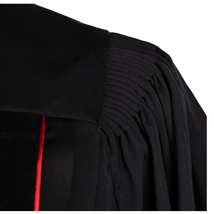 Wholesale Customized Black Piping and Handmade Fluting Matte Velvet Clergy Robes with Red Embroidered Cross details