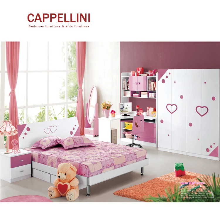 Modern Pink Princess Bedroom Set Children Bed Room Furniture Kids Girls