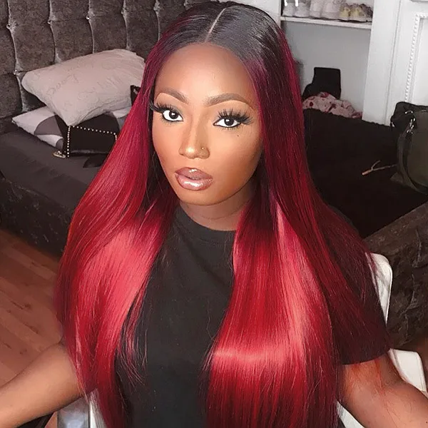 burgundy ombre lace front wig