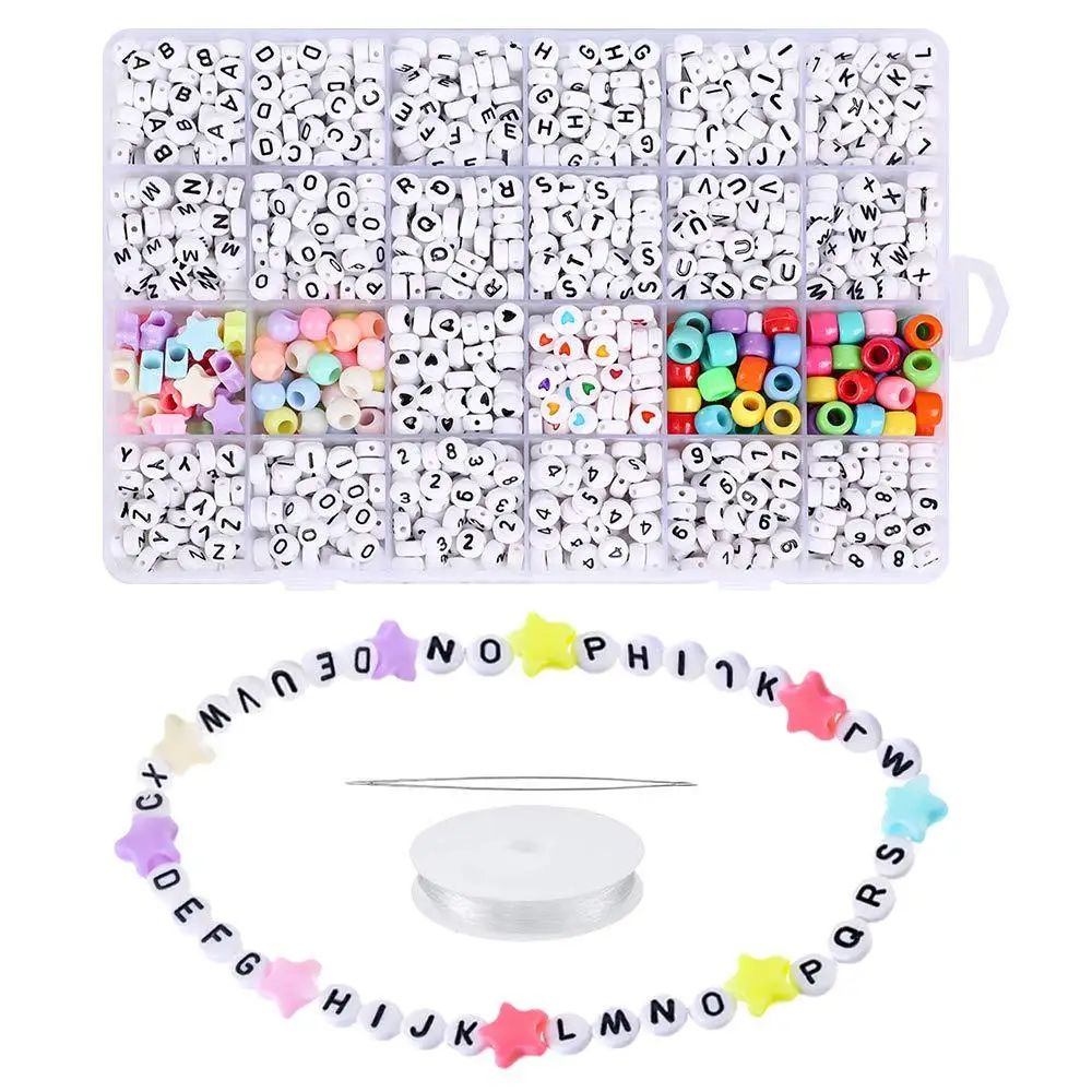 24 Grid Large Hole Seed Beads Colour Acrylic Letter Beads Set African Pigtail Large Gole Beads Pony Bucket Kids Jewelry Making