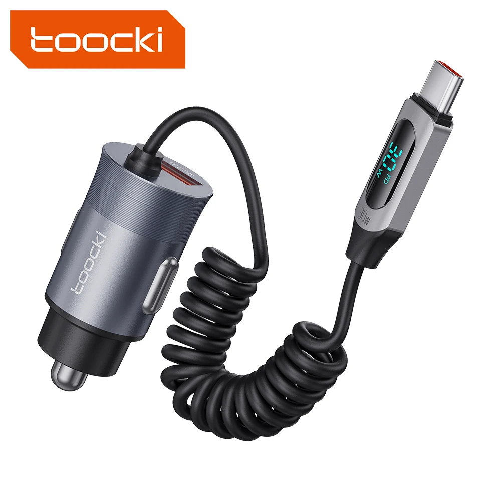 Toocki New Design 65W Digital Display Car Fast Charger With Spring