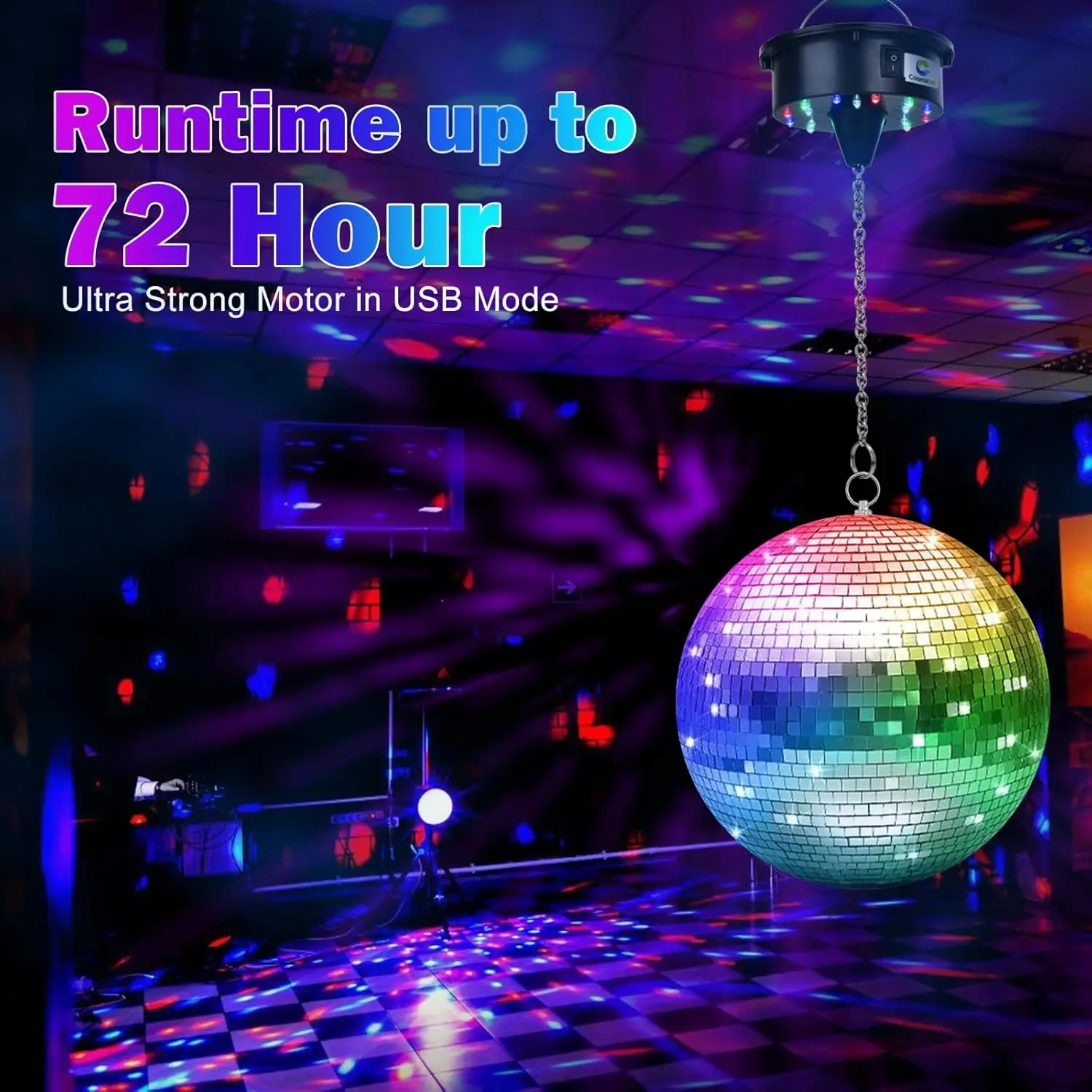 Tsinye Disco Ball with Motor Light Hanging Mirror Ball Batteries Powered Rotating Motor for Disco Party Decoration