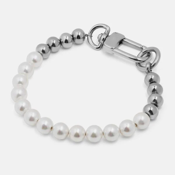 Men Fashion Custom Jewelry Signature Laser-engraved Clasp Stainless Steel Pearl Bead Bracelet