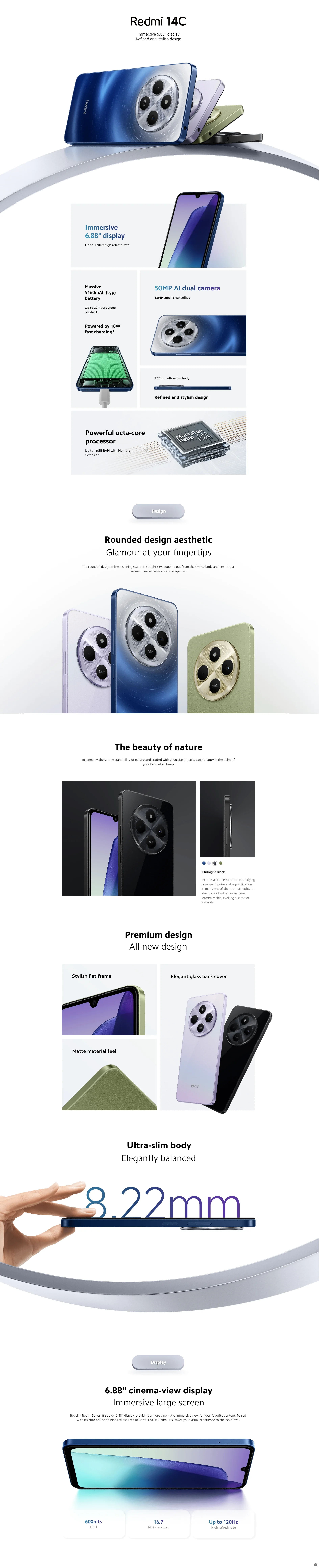 Xiaomi Redmi 14C 4G Mobile Phone Original 50MP New arrival Global Version Android 14 Type-C 18W cellphone Fingerprint smartphone