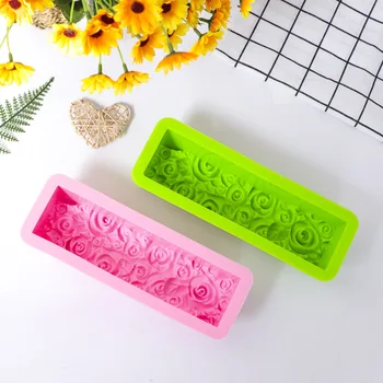 Custom made Extra Thick 3d molde de silicone rose flower rectangular moulds making designed loaf silicone mold soap big
