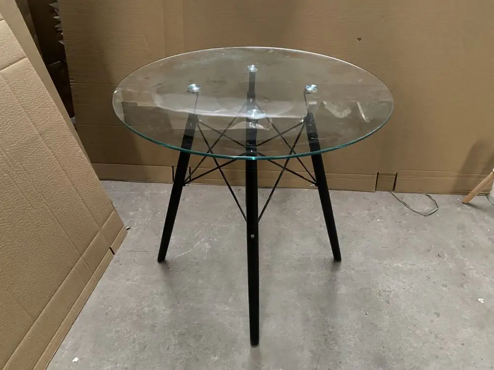 Modern Round Glass dining tables Restaurant Kitchen Dining Room table mdf desktop with wood legs glass dinning table set