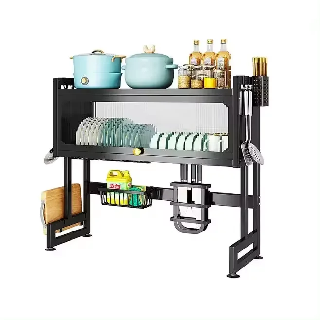 Kitchen dish drainage rack kitchen dish drainage rack household countertop storage rackmultifunctional carbon steel storage rack