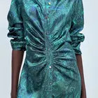 Printed 2021 Women's Autumn Winter Printed Dark Green Turn-down Collar Single-breasted Long Maxi Dress