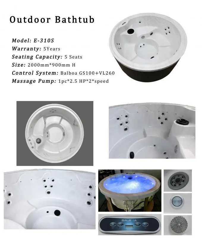Round Shape Hot Tub Spa with 22 Massage and Air Bubble Jets and 3 KW Heater for 6 Persons