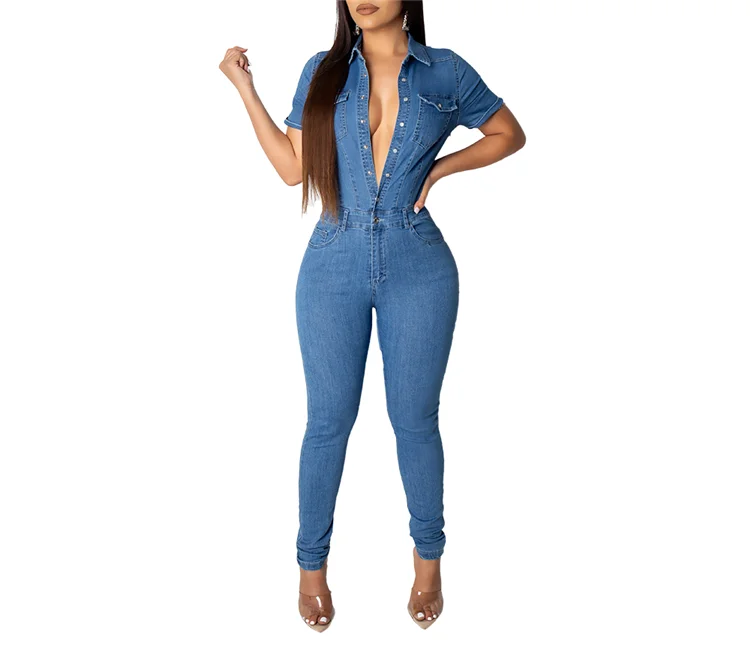 tight denim romper