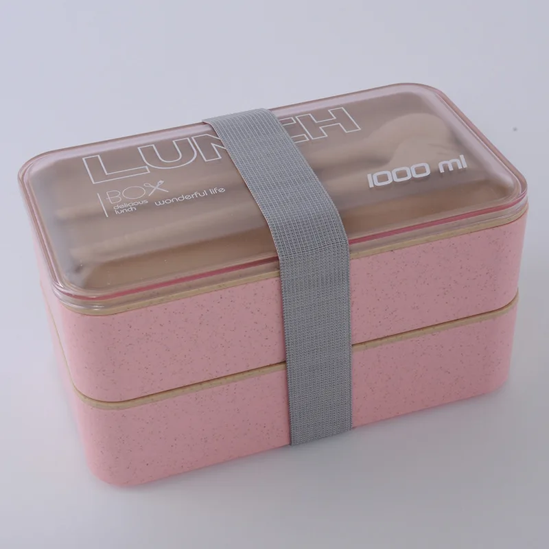 Food Grade Material Wheat Straw Plastic Double 2 Layer Kids Bento Lunch Box