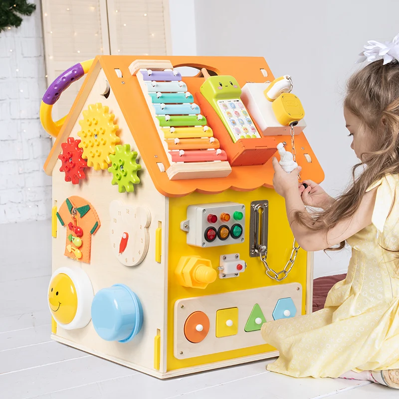 Jouet d'apprentissage éducatif précoce pour enfants, boîte de planche occupée Multi Montessori pour les tout-petits, jouet d'initiation, détails