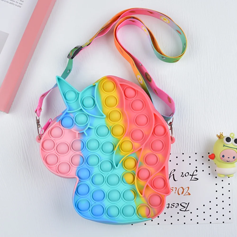 Custom rainbow color kids popular unicorn shoulder bag with adjustable shoulder strap