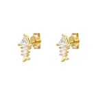 Gemstone Diamond Earrings Triangle Gemstone Zircon Diamond Goldfish Bone S925 Silver Gold Stud Earrings
