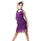 Costumes New Latin Adult Practice Clothes Dance Short Skirt Suit Exercise Clothes Deep V Sequins Tassel Costumes Latin