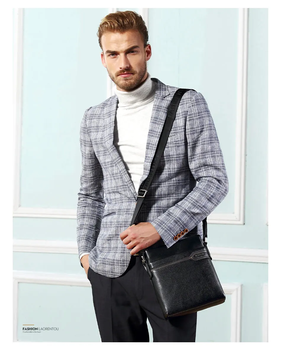 Laorentou Men's Genuine Leather Crossbody Business Messenger Bag Side Shoulder Bag For Man Real