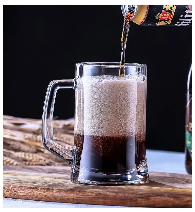 Beer Glass Stein with Handle Clear Lead-Free Freezer Beer Cup Heavy Drinking Glass for Beer Milk Juice Bar Beverages