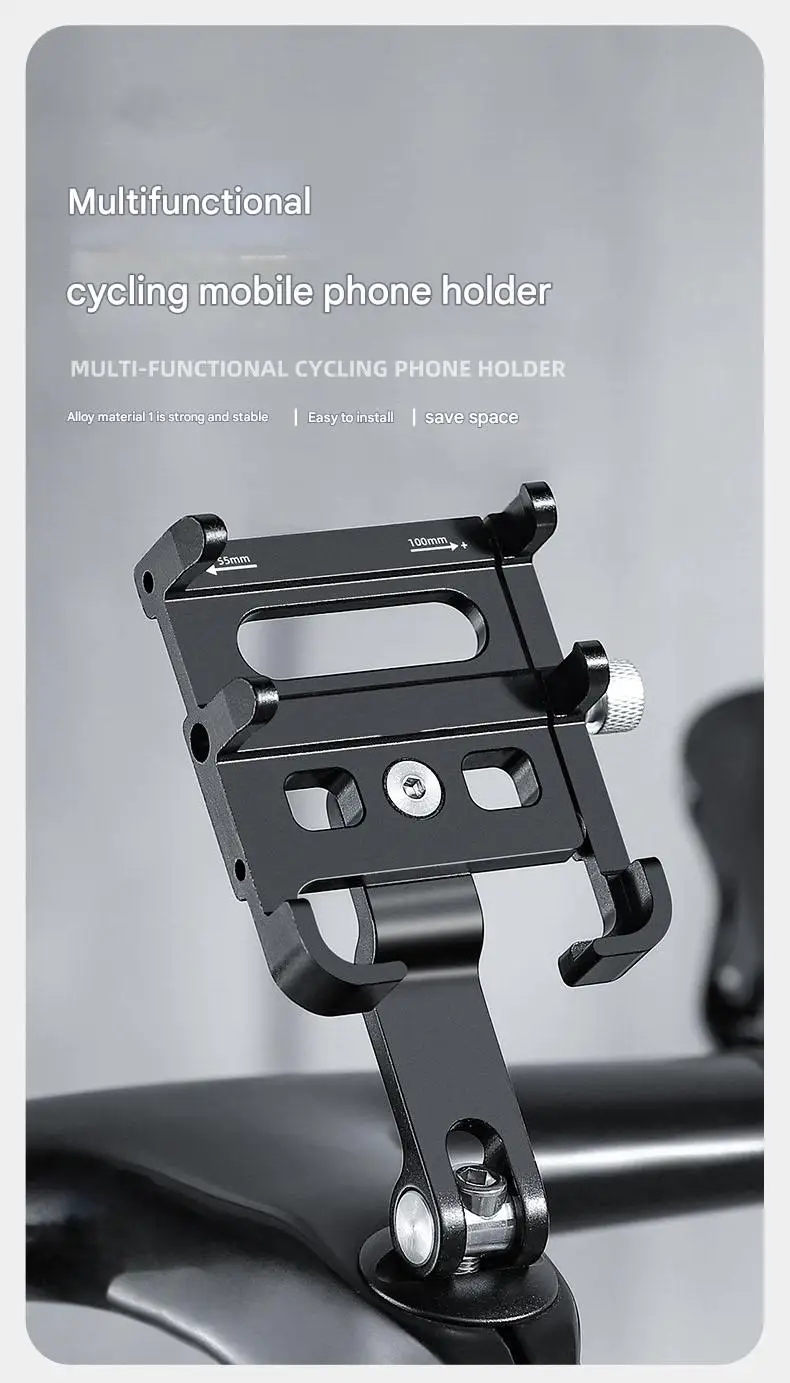 Universal Motorcycle Cell Phone Holder with Bottom Support Stainless Steel Black for Right Side Placement of Your Phone