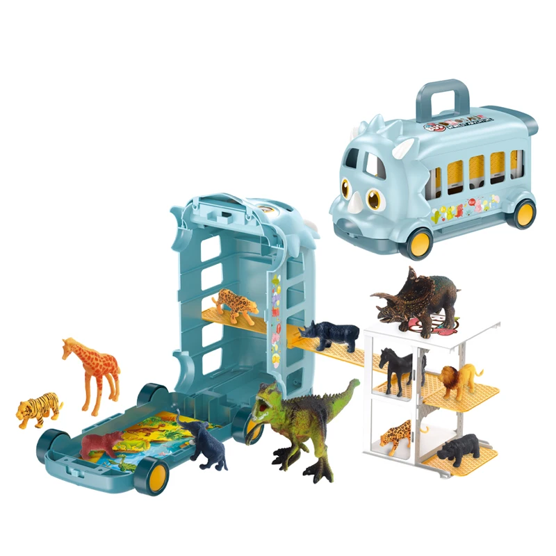 Animal dinosaur transportation truck carrier car with 8pcs pvc dinosaurs