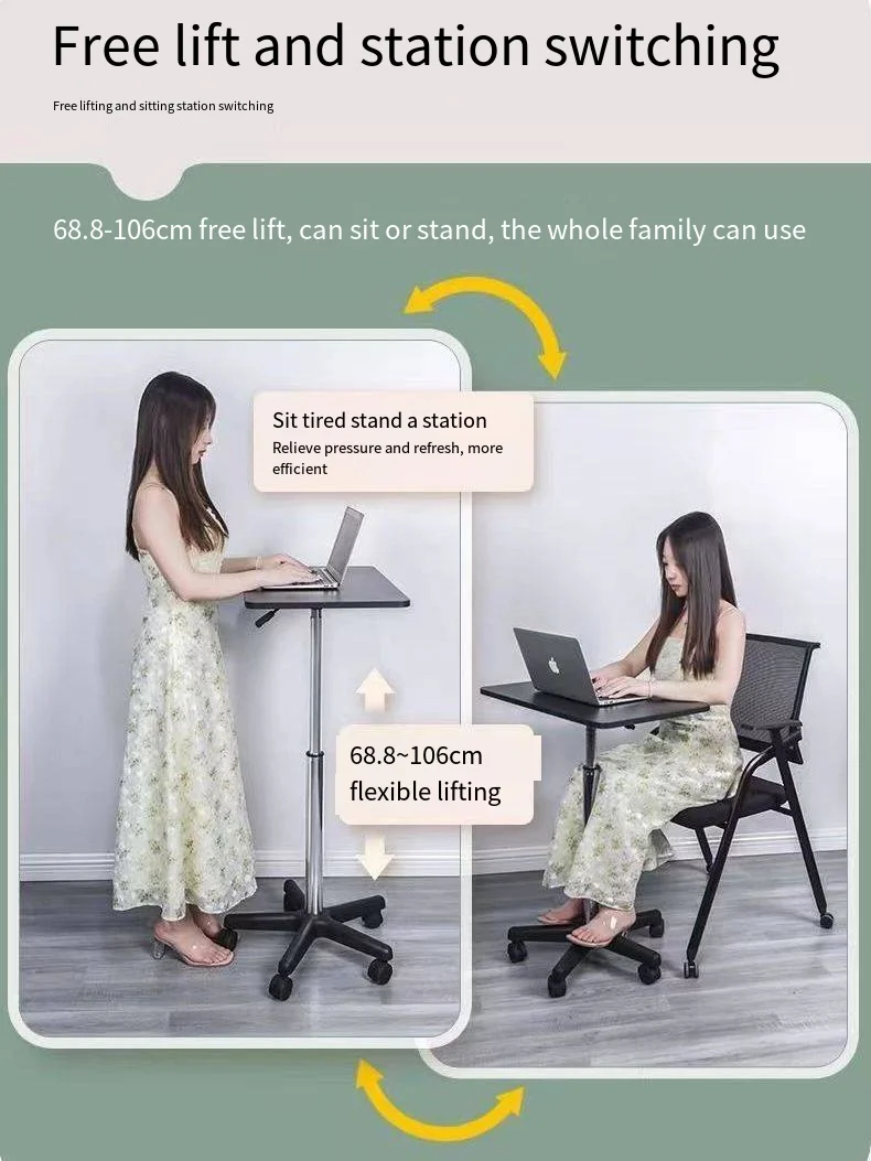 Movable Office Desk Workbench with Pulley Lifting Platform Small Bedside Table for Standing Workstation or Computer Workspace