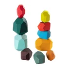 Educational Wooden Sorting Stacking Balancing Stone Rocks Educational Learning Toys Building Blocks Set Game