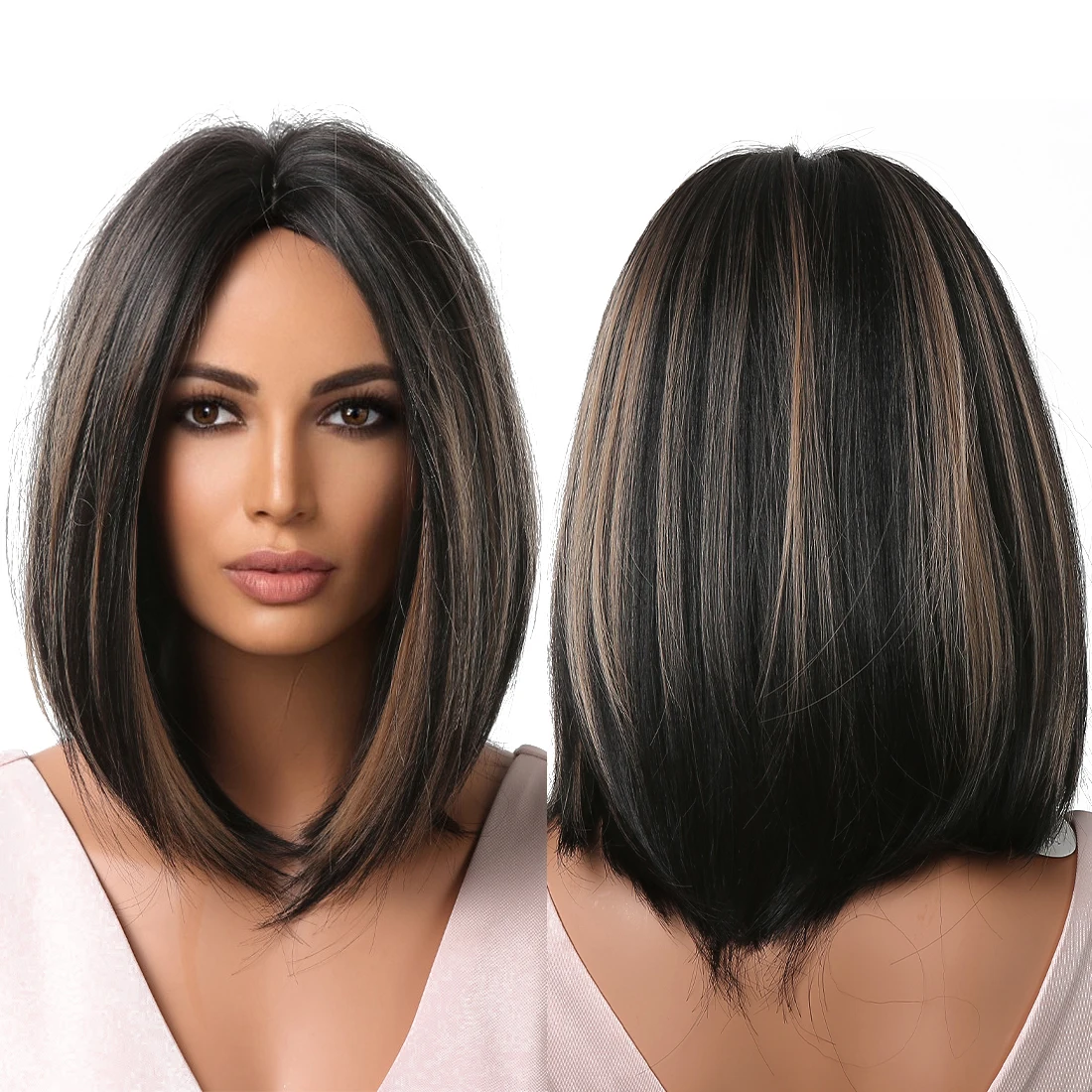 Factory Ship Now Short Black Bob Synthetic Wigs Brown Highlights Straight  Wig Dark Brown Balayage Heat Resistant Hair For Black - Buy Colored Bob  Wig,Afro Wigs,Bob Wig Product on 