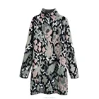 Dress Vestidos Mujer Mini Dress Vintage High Neck Long Sleeve Female Floral Jacquard Knit Dress