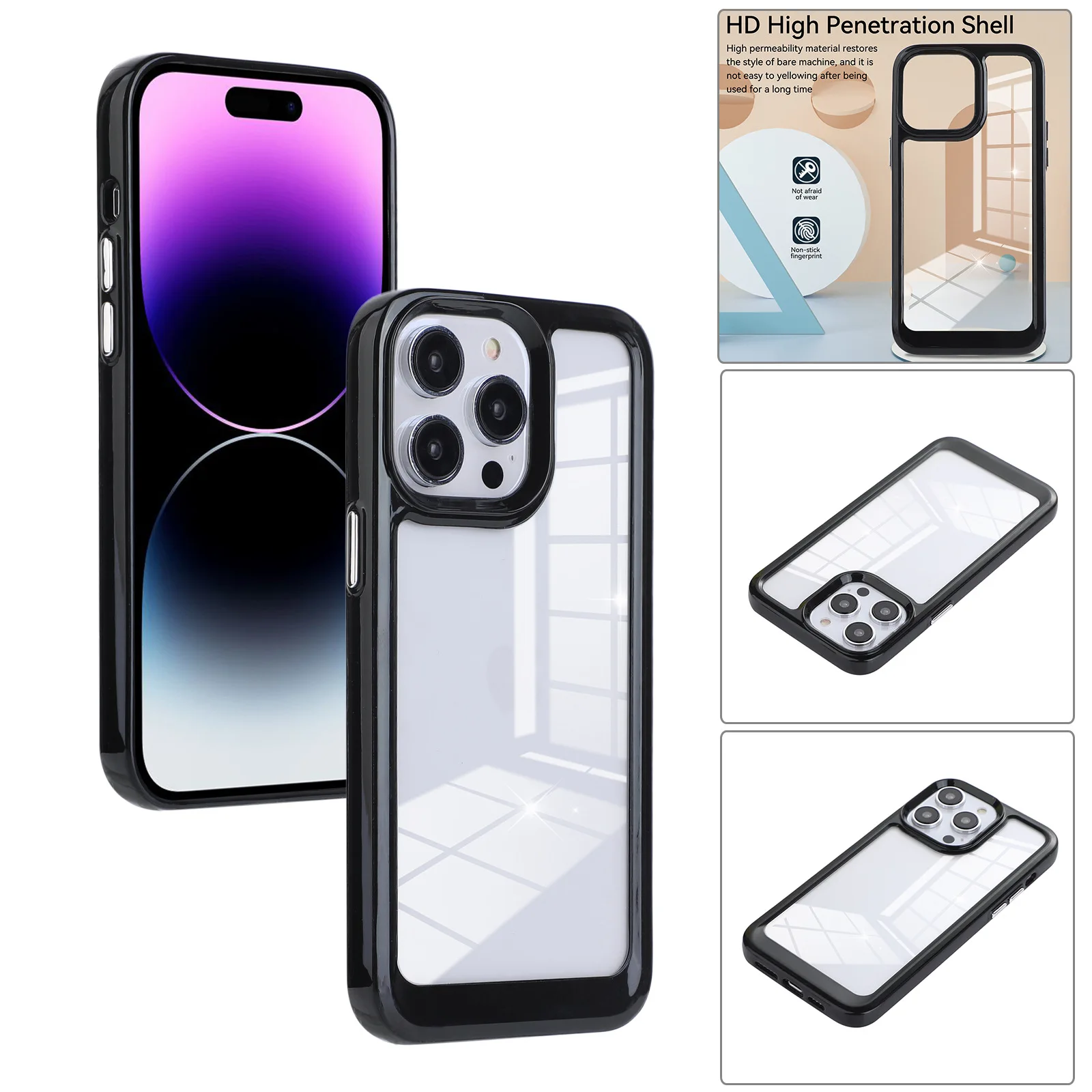 Custom Multiple Colors Camera Ridge Acrylic Transparent Phone Shell Case Cover for iPhone 15 14 13 12 pro max