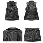 Leather Vest 2021women's Casual Button Leather Jacket Sleeveless Multi-pocket Lapel PU Leather Workwear Vest Jacket