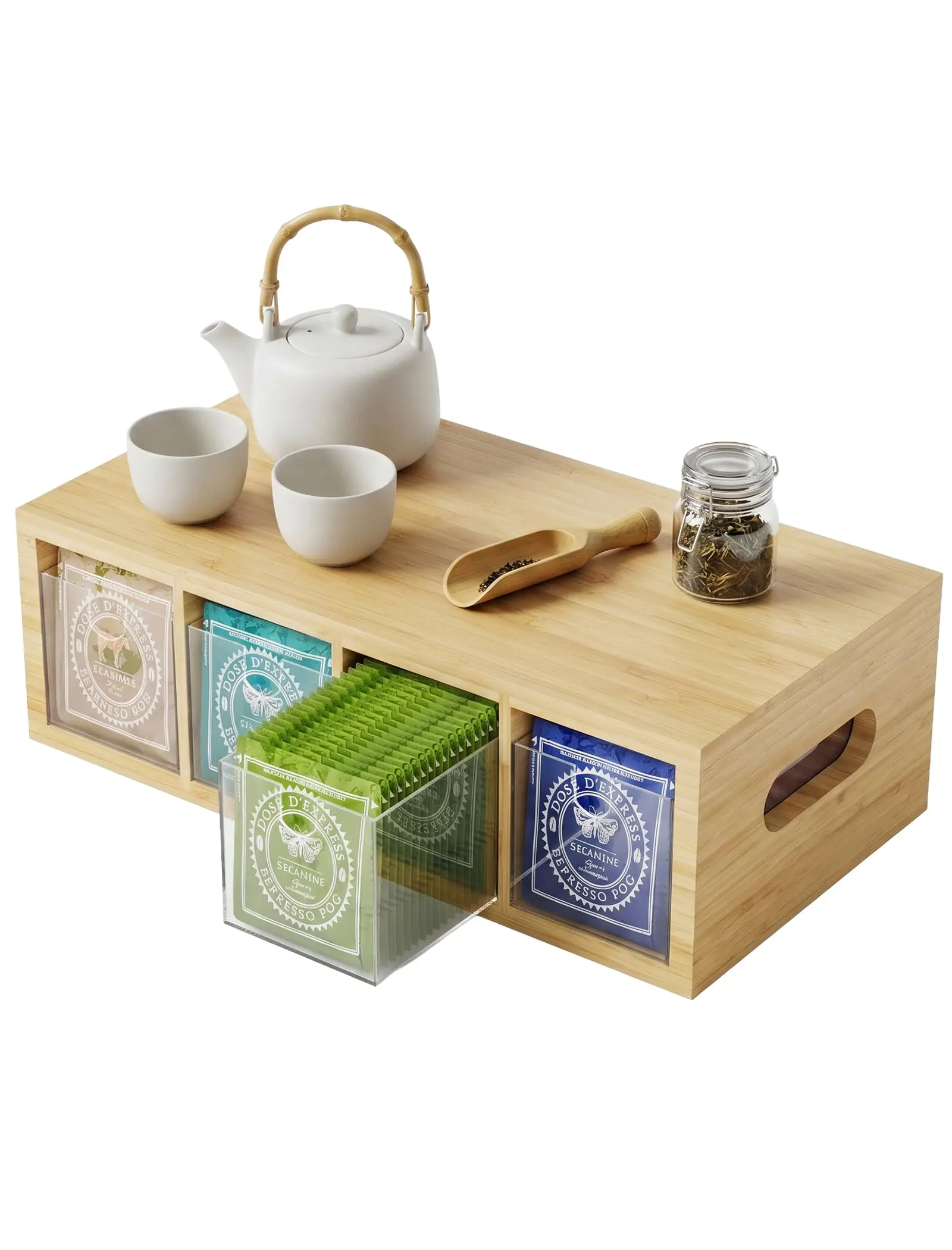product bamboo tea bag organizer with drawers countertop storage box caddy kitchen coffee accessory rack household coffee pod-3