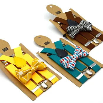 Wholesale Cheap Elastic Baby Boys Girls Stripe Bow Tie Braces Kids Suspenders And BowTie Set