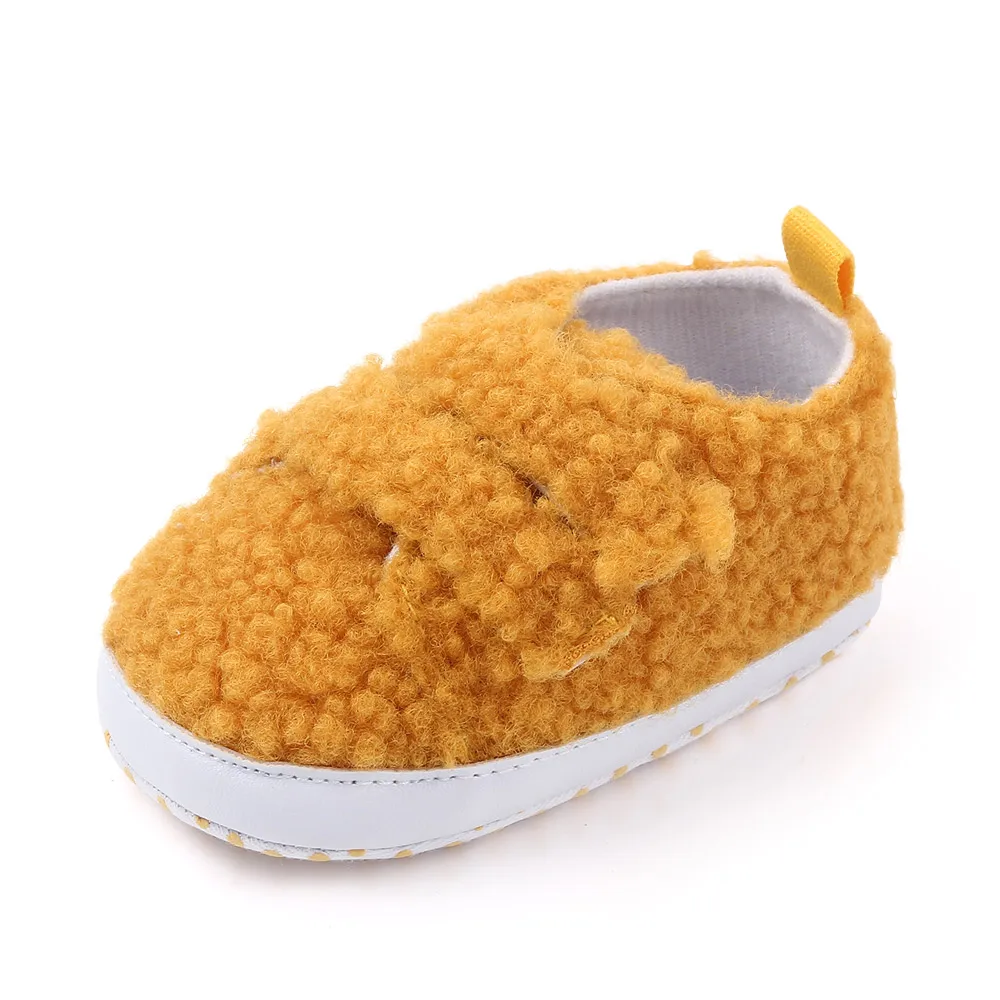 Solid Color Warm Teddy Fleece Double Line Baby Soft Soled Comfortable Toddler Shoes supplier