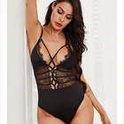 Sexy Suspenders V-neck Cross Belt Design Tights Onesie Black Lace Lingerie Bodysuit Sexy