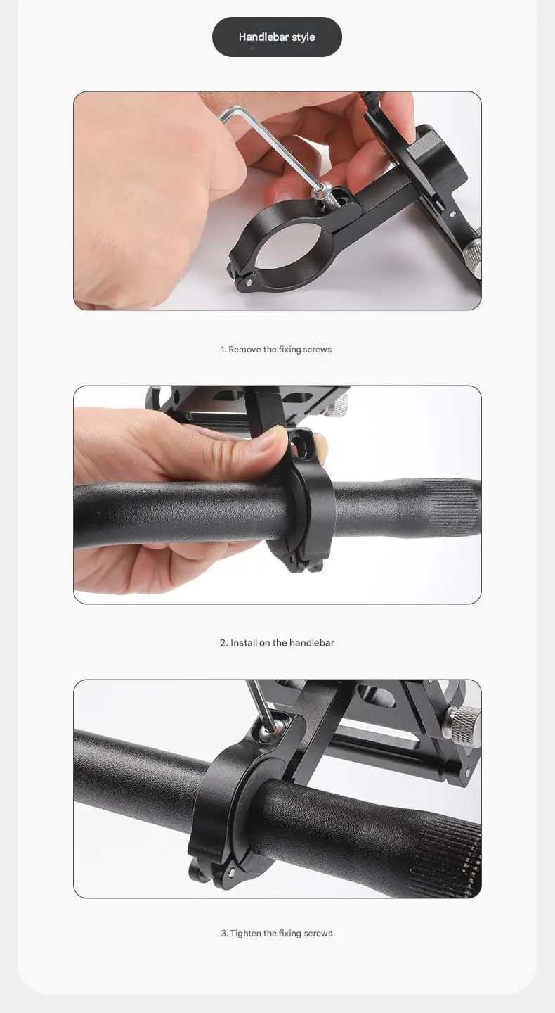 Universal Motorcycle Cell Phone Holder with Bottom Support Stainless Steel Black for Right Side Placement of Your Phone