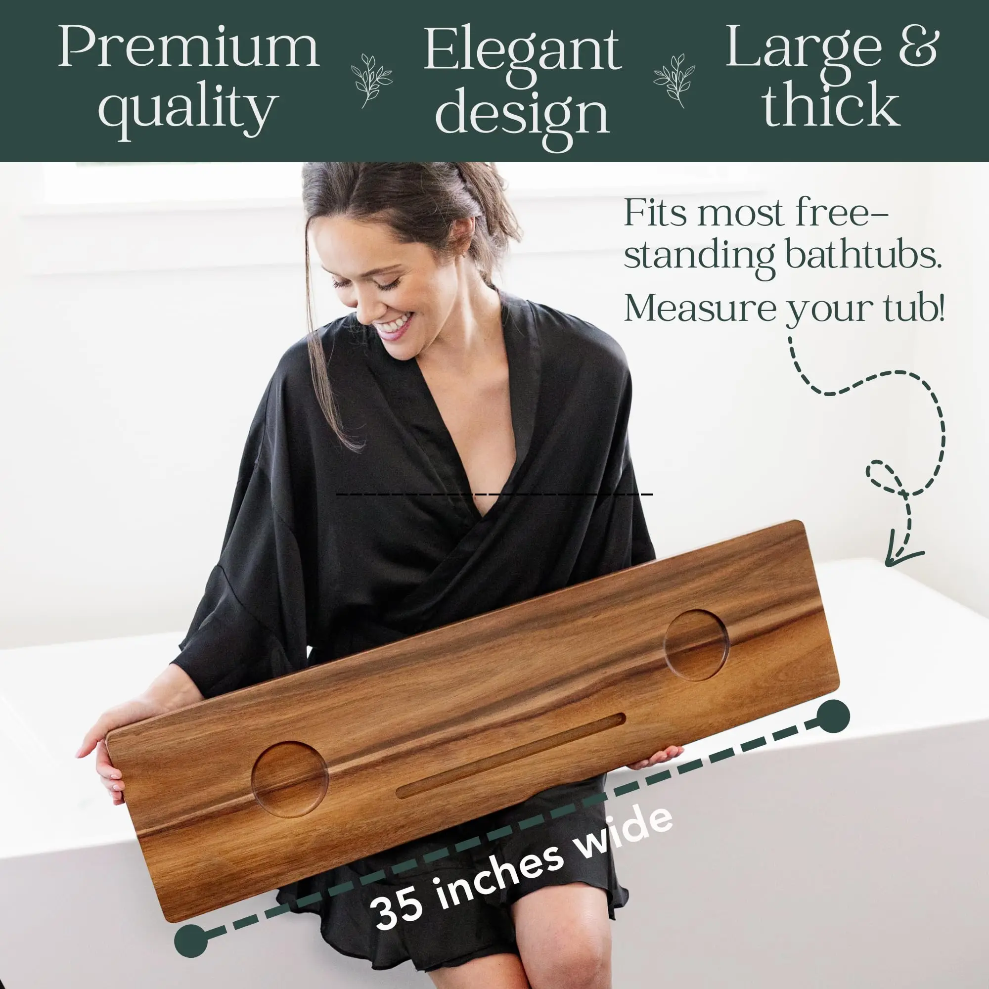 product premium acacia wood eco friendly traditional two piece lacquer finish bathtub caddy organizer serving tray fits all bath tubs-10