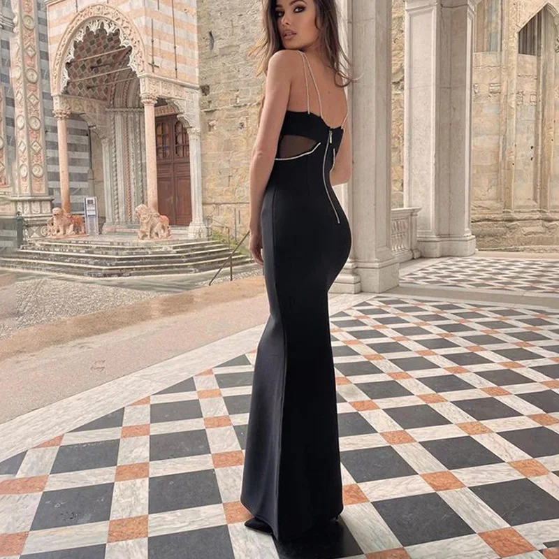 Best Selling Cross Neck Red Sexy Diamond Crystal Bodycon Maxi Celebrity Prom Party Bandage Evening Dresses Women Lady Elegant