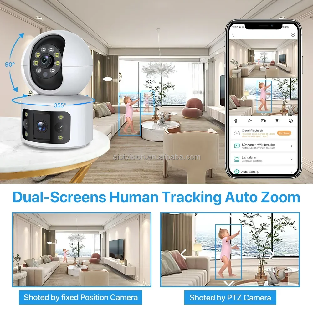 Yoosee 6MP WiFi IP Camera Dual Lens Dual Screen Baby Monitor Home Security Camera PTZ Auto Tracking CCTV Video Surveillance