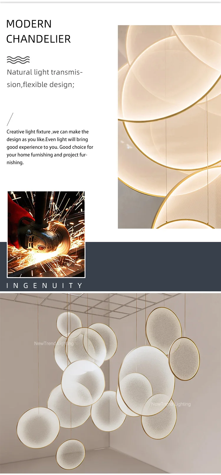 CPL-316 Custom Indoor Decoration Hanging Light Villa Hall Hotel Lobby Mall Gallery LED Chandelier Light manufacture