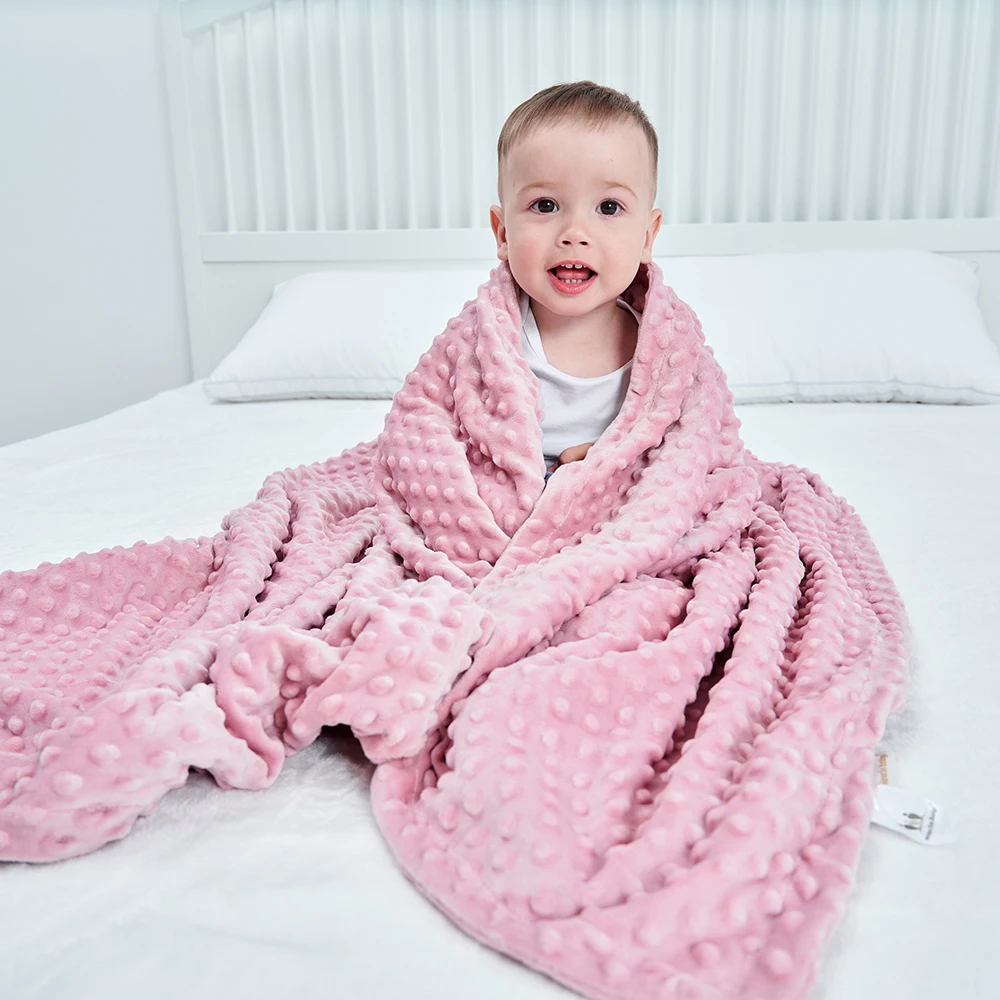 Soft Newborn Baby Unisex Solid Pom Blanket Sleeping Swaddle Minky Blanket Wrap 