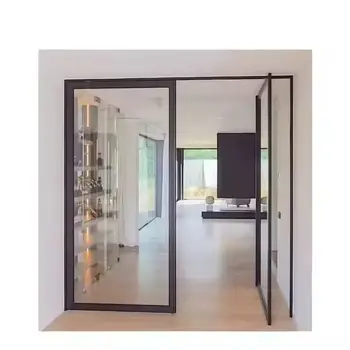 Modern Designed Custom Size Black Double Casement Aluminum Glass Entry Door Swing Open Style for Villas Waterproof Fiberglass