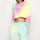 Dyed Hoodie Plus Size Casual Tie Dyed Spring Long Sleeves Cropped Hoodie Woman Pull Over Sweatshirt