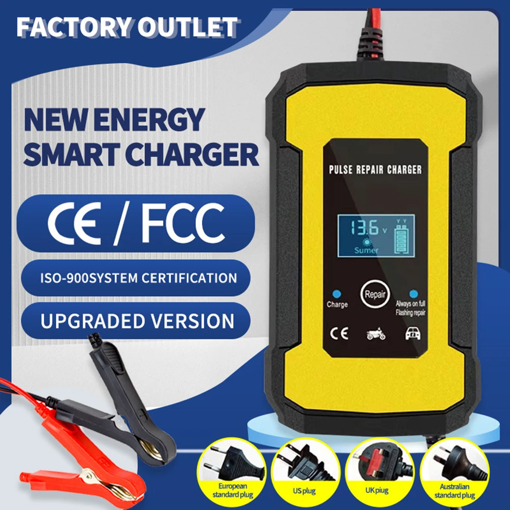 Automatic Intelligent 12V battery charger 12V 6A fast Pulse Repair lead acid battery charger for car motorcycle truck batteries