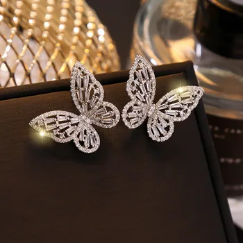 new product ideas 2020 fashion high quality cubic zirconia butterfly wing stud earrings real rhoudium women stud earrings