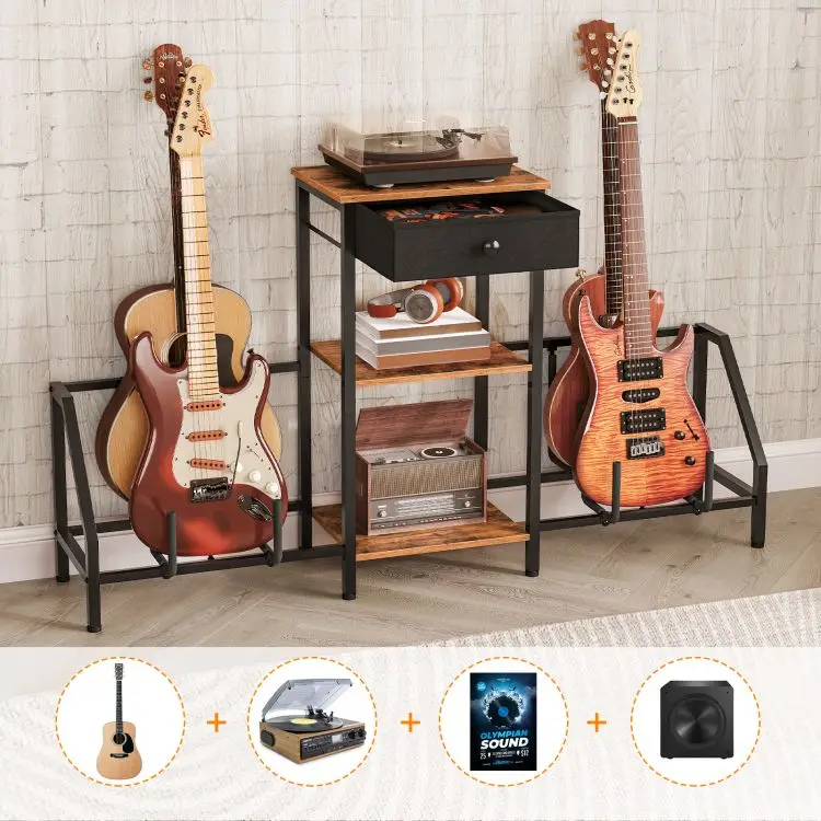 wholesale Guitar Stand, Guitar Display Rack with Drawer for Multiple Guitar Bass Electric, 3-Tier Guitar Shelf