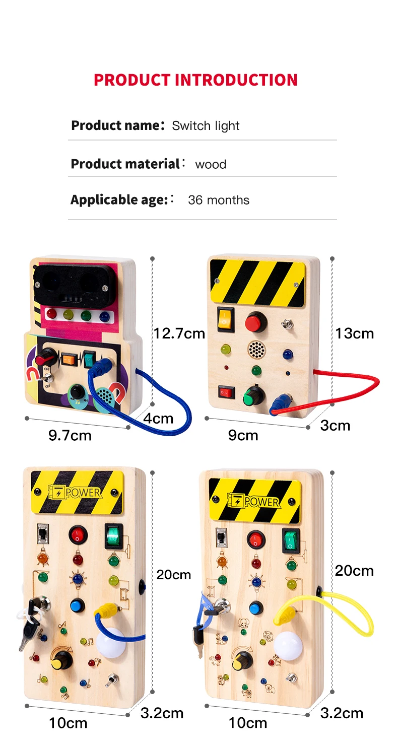 Kinder-Lernspielzeug, elektronisches LED-Licht, Baby-Holz-Sensorik-Beschäftigungsbrett, Zubehör, Montessori-Spielzeug für Kleinkinder, Herstellung