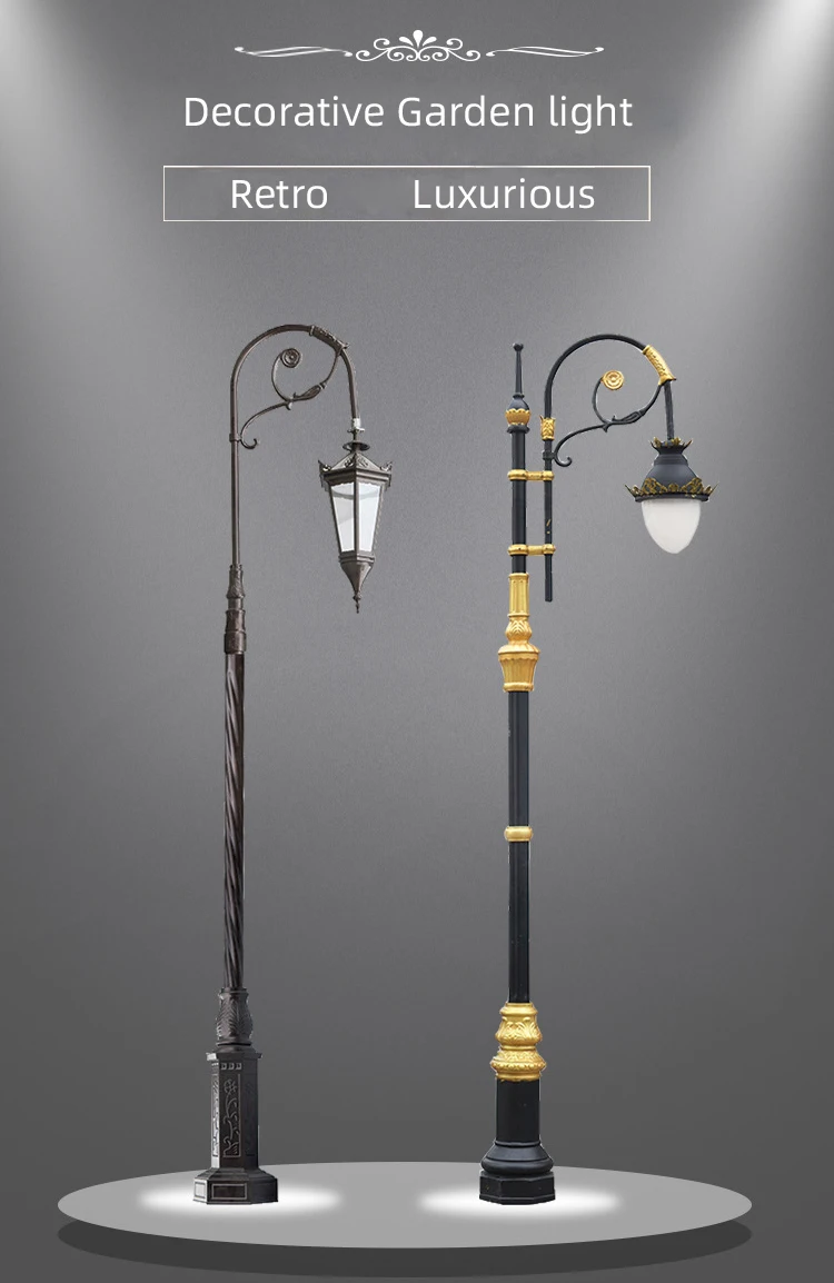 Custom vintage outdoor post lamp villar park community Street 3m 4m 5m aluminum light pole lamp post