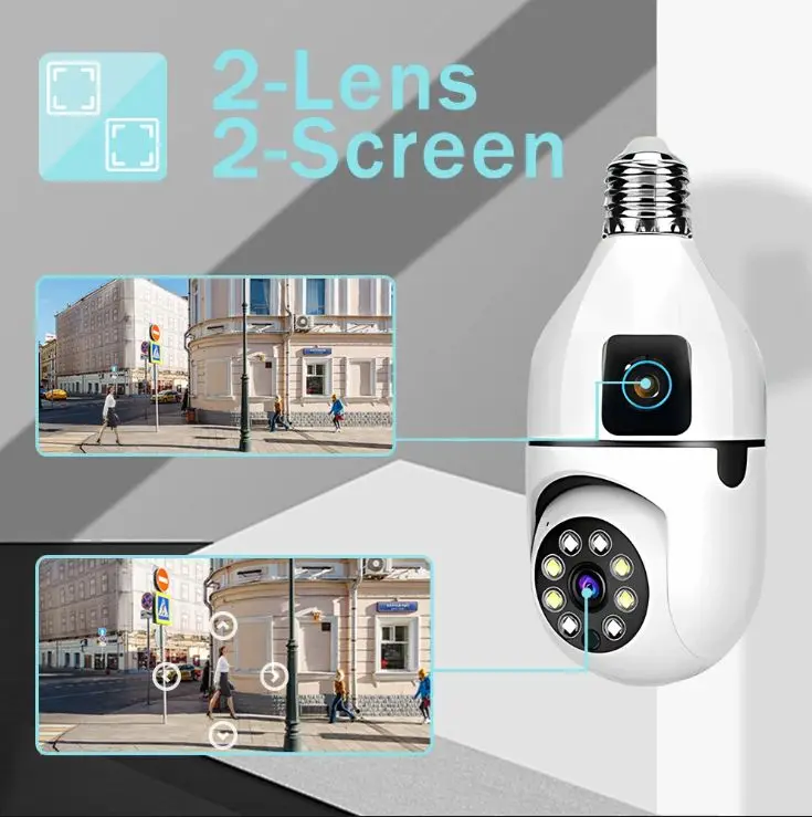 YIIOT 4MP E27 Bulb Wireless Dual Lens Network Camera Auto Tracking Wifi Light Bulb Security Cameras YIIoT Dual Lens cctv Camera