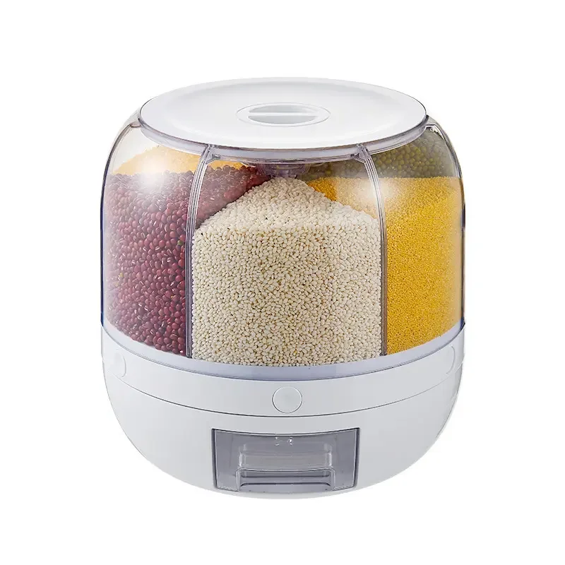 Hot Sale Rice Dispenser Kitchen Moisture-proof 6-grid Rotating Food Grain Dispenser Cereal Storage Box Rice Container Dispenser