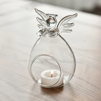 56H Home Decoration New Arrival Angelic Shape Luxury Clear Borosilicate Glass Tealight Candle Holder